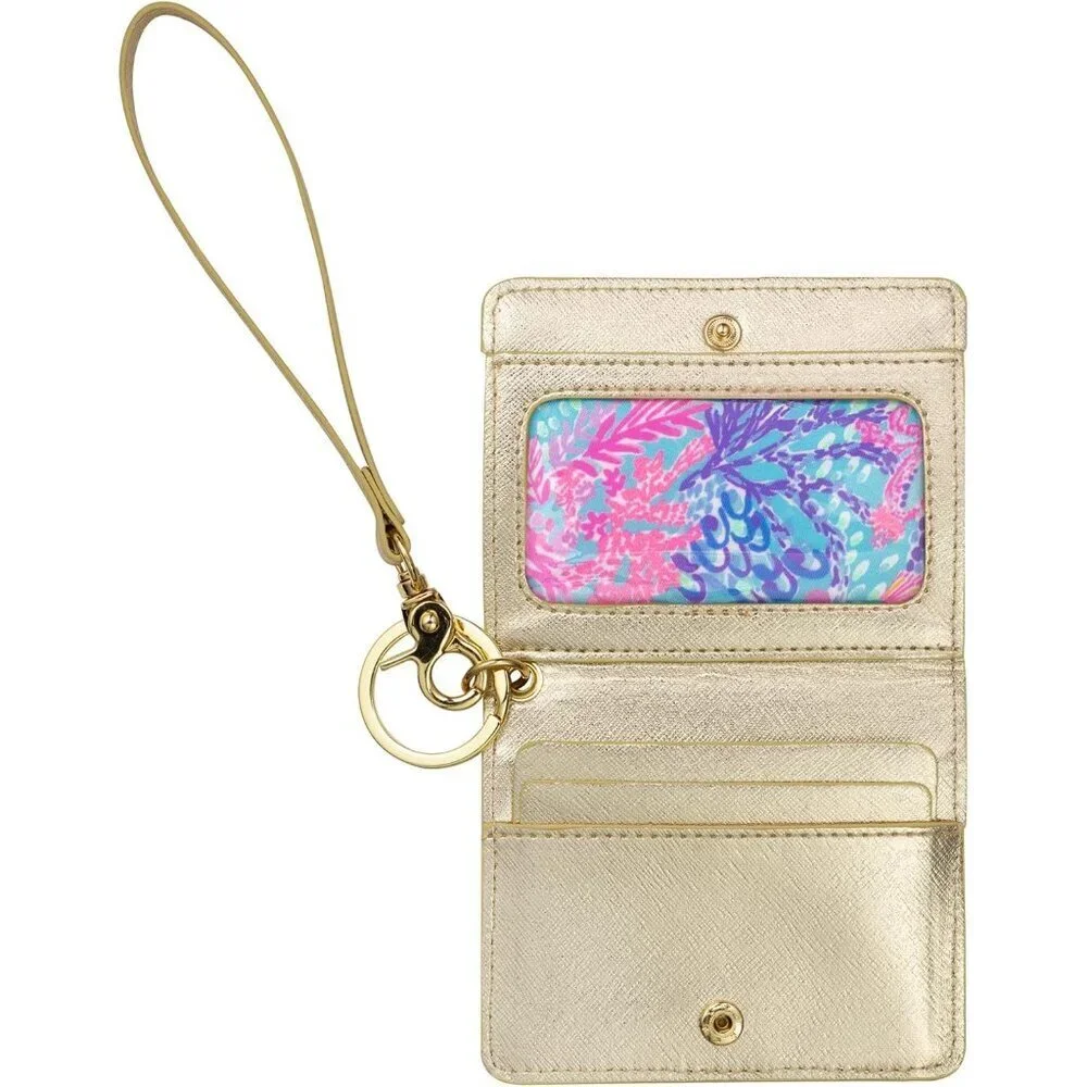ID Card Case Faux Leather Slim Wallet Keychain Wristlet Travel Gift